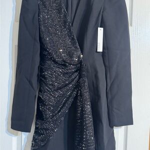 Black Asymmetrical Sequin Mini Dress